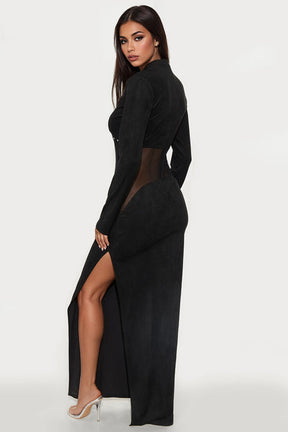 Trixie Studded Suede Maxi Dress - Black