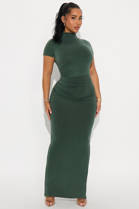 Belle Mock Neck Maxi Dress - Hunter