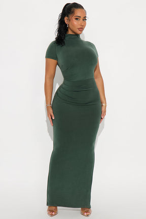 Belle Mock Neck Maxi Dress - Hunter