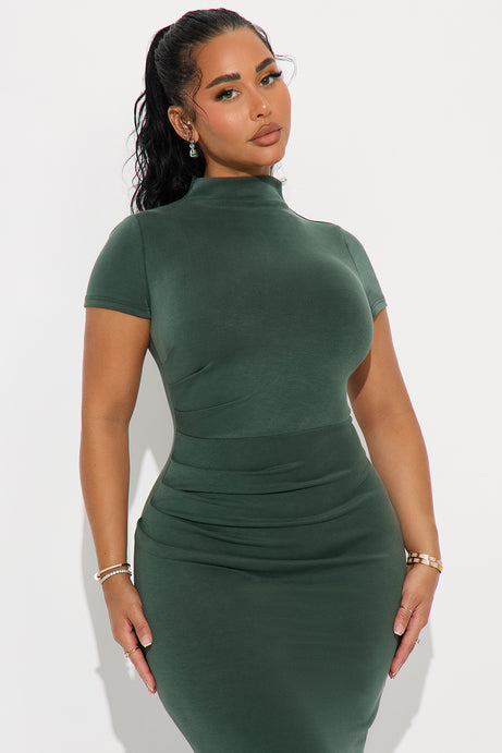 Belle Mock Neck Maxi Dress - Hunter