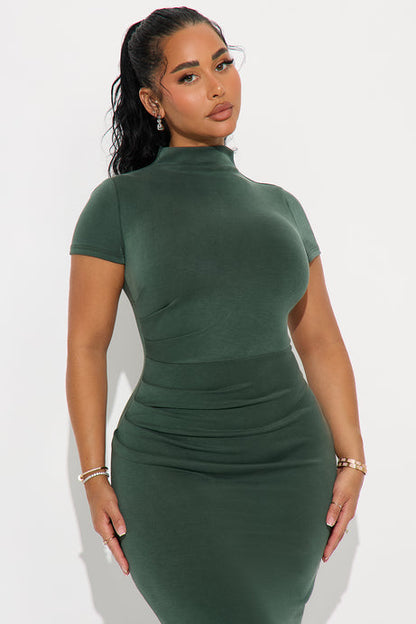 Belle Mock Neck Maxi Dress - Hunter