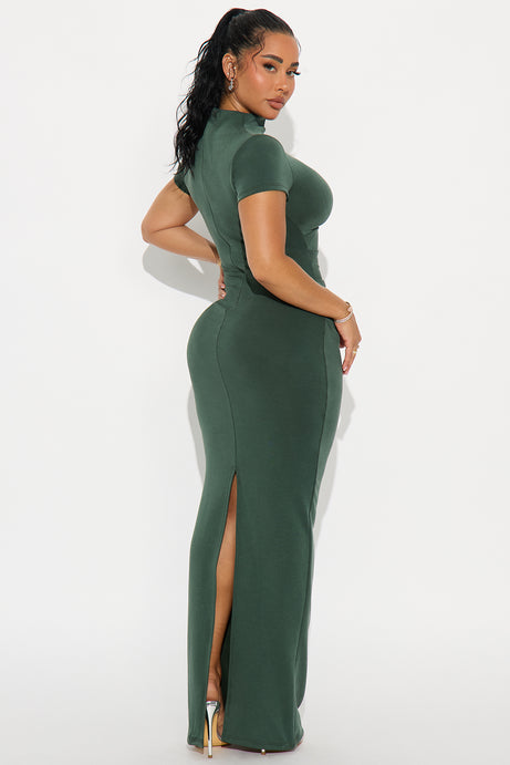Belle Mock Neck Maxi Dress - Hunter