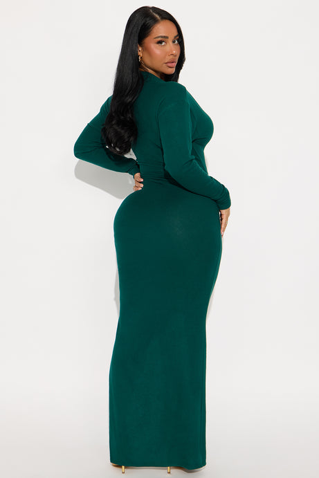 Sierrah Ruched Sweater Maxi Dress - Hunter