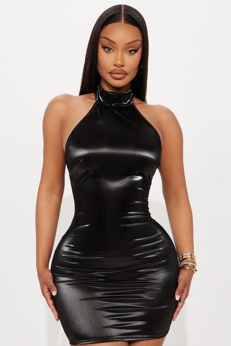Unmatched Energy Latex Mini Dress - Gunmetal