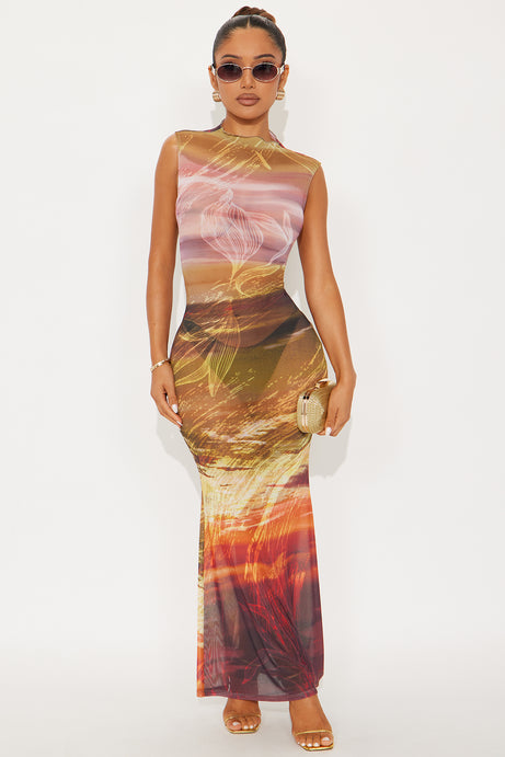 Keiana Sheer Maxi Dress - Green/combo