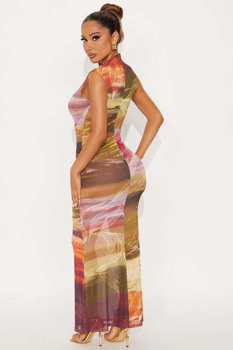 Keiana Sheer Maxi Dress - Green/combo