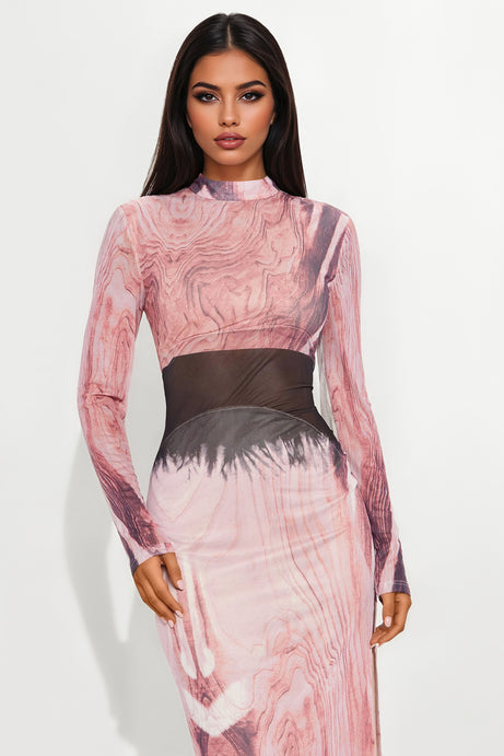 Wild Side Mock Neck Maxi Dress - Pink/combo