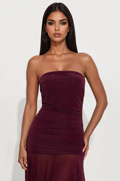 Pomeline Ruffle Midi Dress - Burgundy