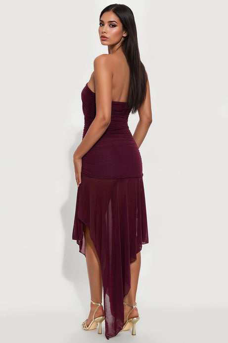 Pomeline Ruffle Midi Dress - Burgundy