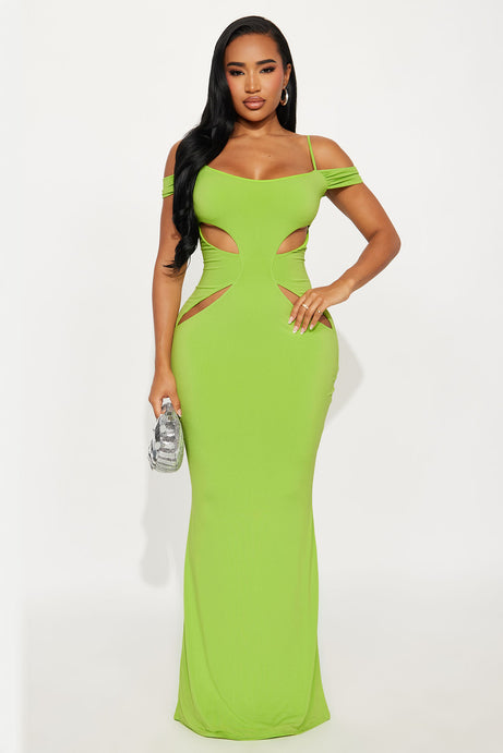 Real Attitude Cut Out Maxi Dress - Chartreuse