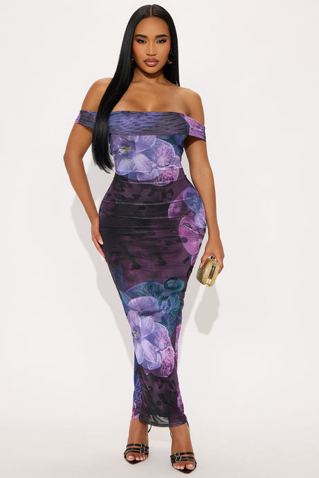 Flirty Floral Maxi Dress - Purple/combo
