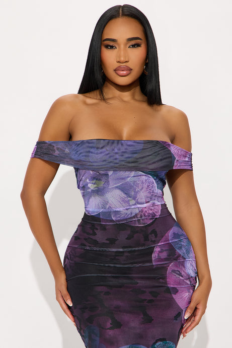 Flirty Floral Maxi Dress - Purple/combo