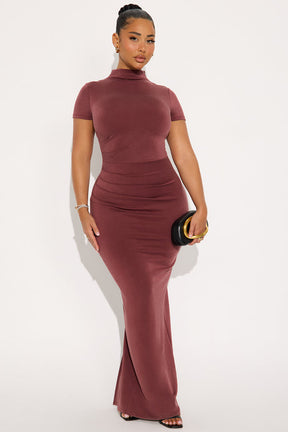 Belle Mock Neck Maxi Dress - Burgundy