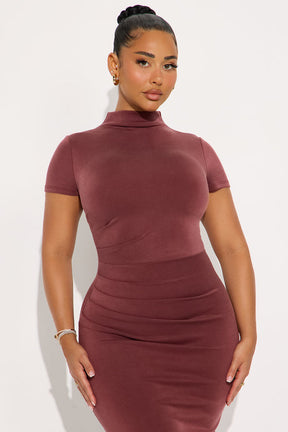 Belle Mock Neck Maxi Dress - Burgundy