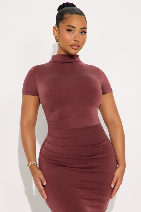 Belle Mock Neck Maxi Dress - Burgundy