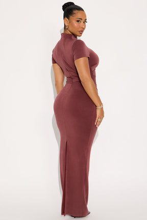 Belle Mock Neck Maxi Dress - Burgundy
