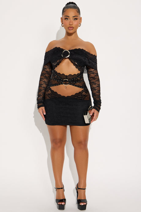 Hadley Cut Out Lace Mini Dress - Black