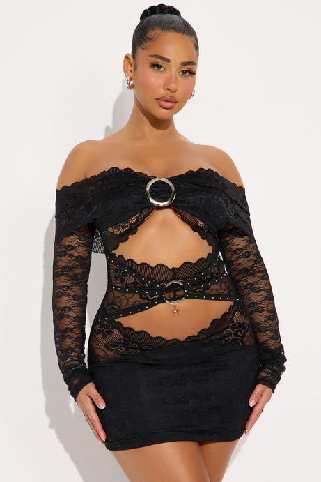 Hadley Cut Out Lace Mini Dress - Black