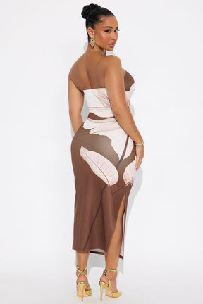 Josie Strapless Floral Midi Dress - Brown/combo