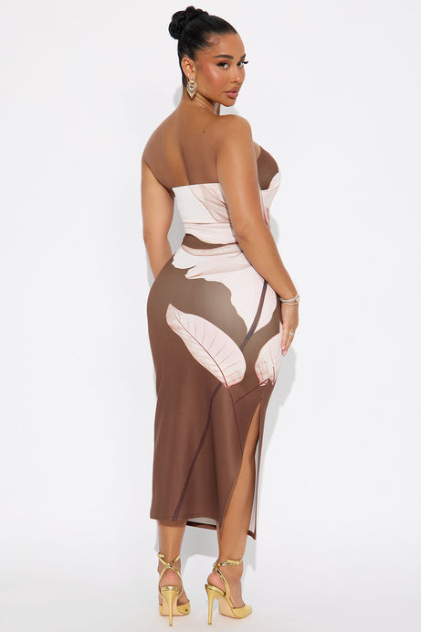 Josie Strapless Floral Midi Dress - Brown/combo