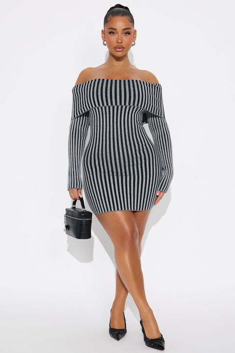 Simone Striped Sweater Mini Dress - Black/Grey