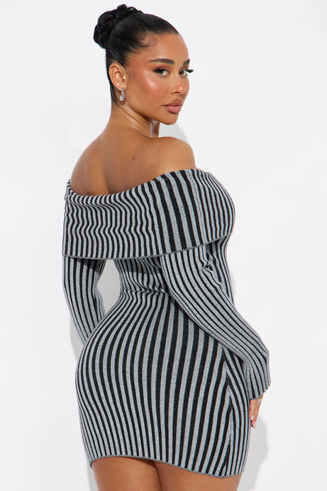 Simone Striped Sweater Mini Dress - Black/Grey