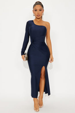 Glossy Babe Midi Dress - Navy