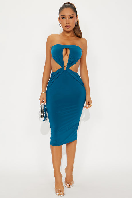 Aviana Strapless Cut Out Midi Dress - Teal