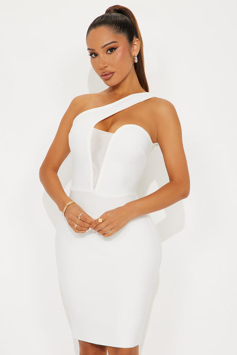 Talia One Shoulder Bandage Midi Dress - White