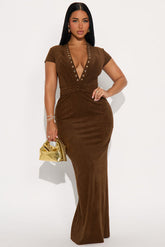 Kimberly Faux Suede Maxi Dress - Brown