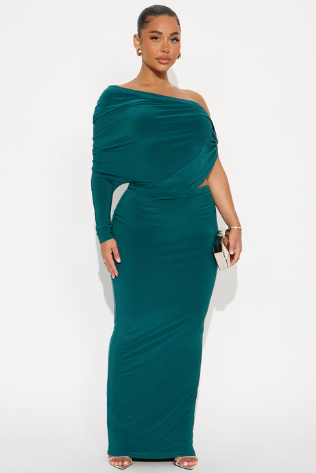 Major Crush Off Shoulder Maxi Dress - Hunter