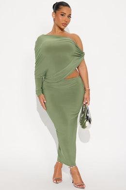 Sly Smile Asymmetrical Midi Dress - Olive