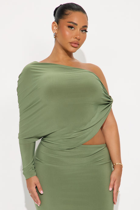 Sly Smile Asymmetrical Midi Dress - Olive