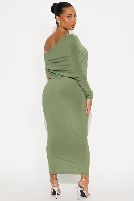Sly Smile Asymmetrical Midi Dress - Olive