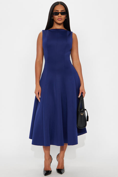 Sweet Sunday Pleated Midi Dress - Navy