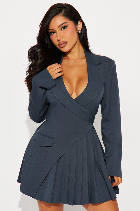 Delani Mini Blazer Dress - Charcoal