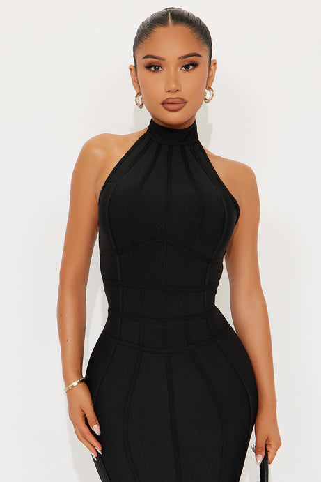 Imelda Bandage Mock Neck Midi Dress - Black