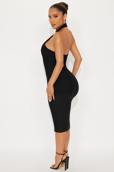 Imelda Bandage Mock Neck Midi Dress - Black