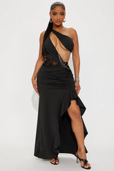 Belong To You One Shoulder Maxi Dress - Black
