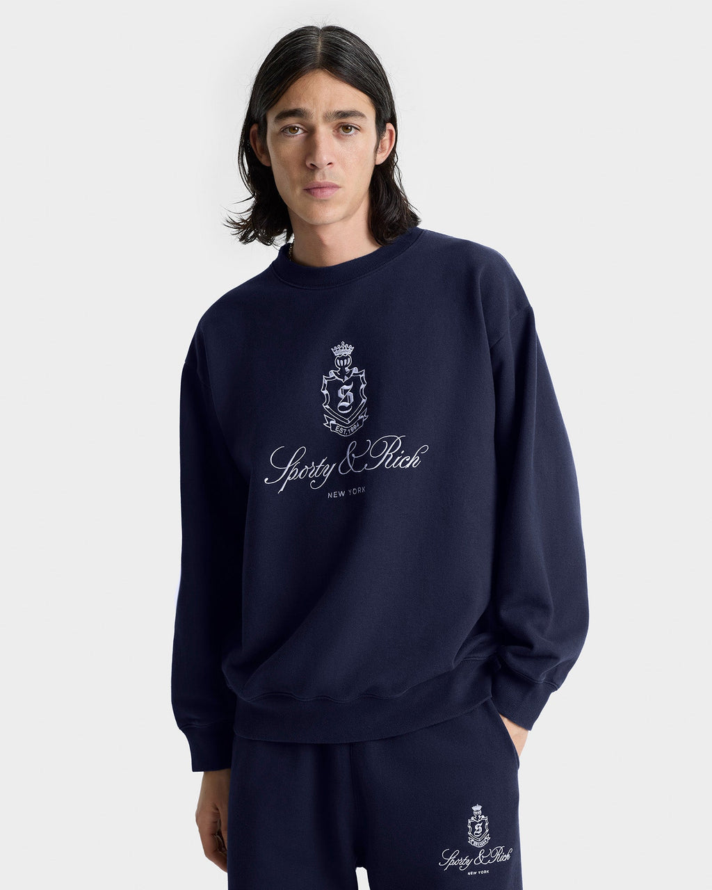 Vendome Embroidered Sweatpant - Navy/White