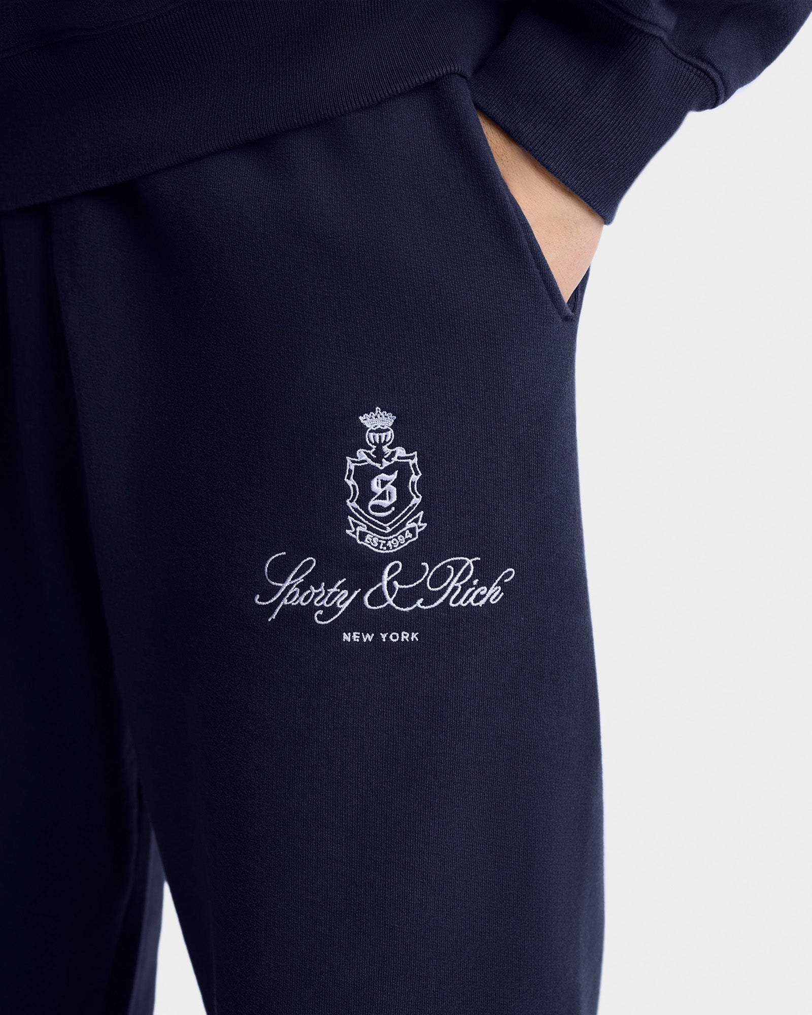 Vendome Embroidered Sweatpant - Navy/White