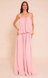 Blush Chiffon Layered Puffball Maxi Dress