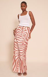 Brown Zebra Print Chiffon Maxi Skirt
