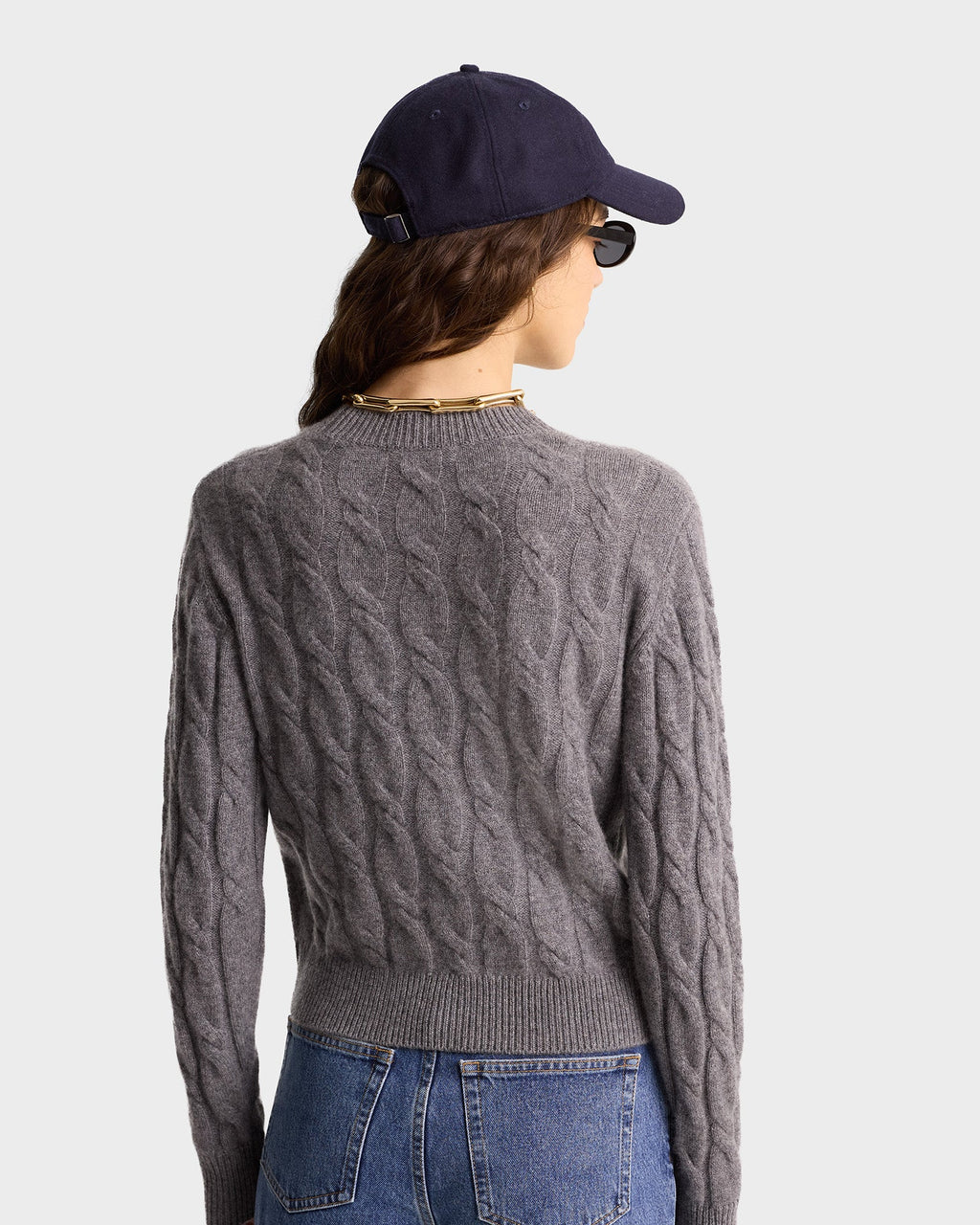 Faubourg Cableknit Wool Cashmere Crewneck - Heather Gray/White
