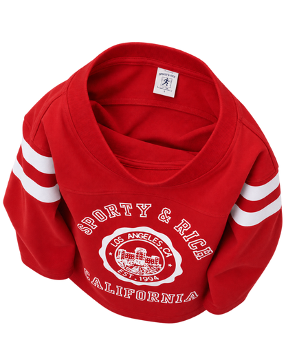 California Emblem Long Football Tee - Ruby/White