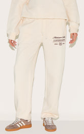 Cream Embroidered Cuffed Joggers