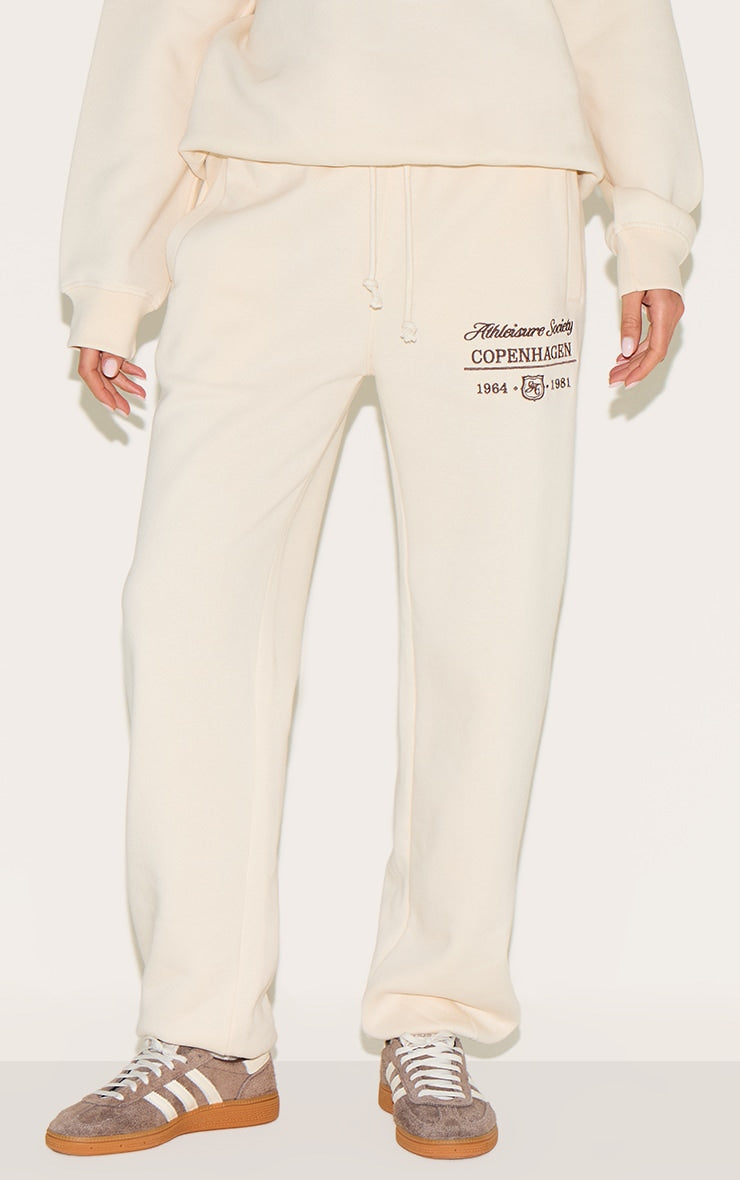 Cream Embroidered Cuffed Joggers