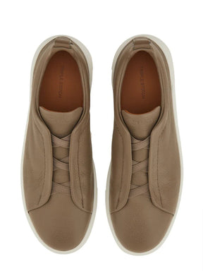 Zegna Men’s Beige Deer Leather Sneakers