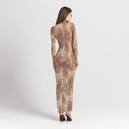 Milky Sheer Mock Neck Long Sleeve Long Dress