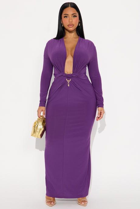 Sultry Nights Long Sleeve Maxi Dress - Purple